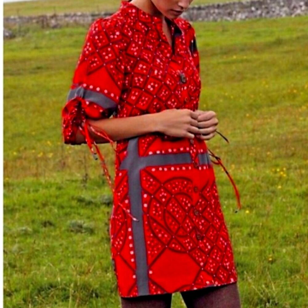 EUC Anthropologie Moulinette Soeurs 100% silk button up orange print dress sz 6